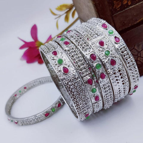 Stunning German Silver Oxidized Bangle Sets From India, with colored stones - www.jewelpalace.in