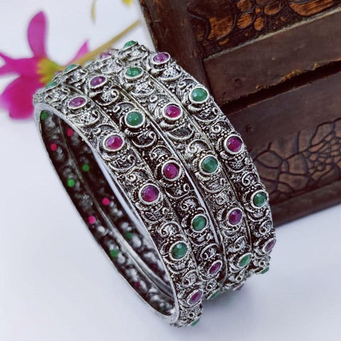 Stunning German Silver Oxidized Bangle Sets From India, with colored stones - www.jewelpalace.in