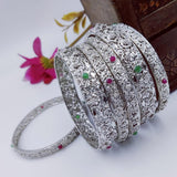 Stunning German Silver Oxidized Bangle Sets From India, with colored stones - www.jewelpalace.in