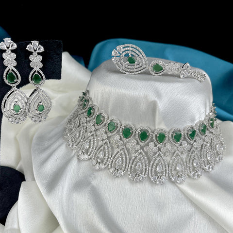 Exclusive Premium Quality AD Stone Choker Necklace With Earrings JH1013