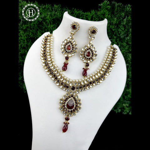Attractive Gold Plated Kundan Necklace Set With Studded Stones JH1015