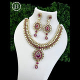 Attractive Gold Plated Kundan Necklace Set With Studded Stones JH1016