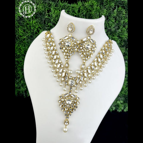 Attractive Gold Plated Kundan Necklace Set With Studded Stones JH1018