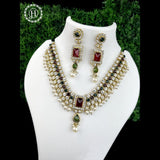 Attractive Gold Plated Kundan Necklace Set With Studded Stones JH1019