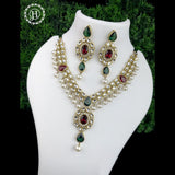 Attractive Gold Plated Kundan Necklace Set With Studded Stones JH1024