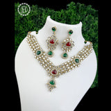 Attractive Gold Plated Kundan Necklace Set With Studded Stones JH1026