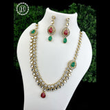 Attractive Gold Plated Kundan Necklace Set With Studded Stones JH1029