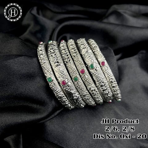 Silver Plated With Kemp Stone Combination Oxidised Bangle Set JH1140