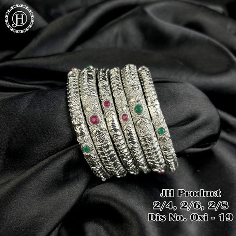 Silver Plated With Kemp Stone Combination Oxidised Bangle Set JH1141