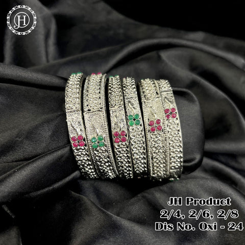 Silver Plated With Kemp Stone Combination Oxidised Bangle Set JH1143