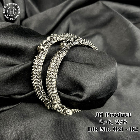 Silver Plated With Kemp Stone Combination Oxidised Bangle Set JH1145