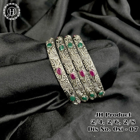 Silver Plated With Kemp Stone Combination Oxidised Bangle Set JH1150