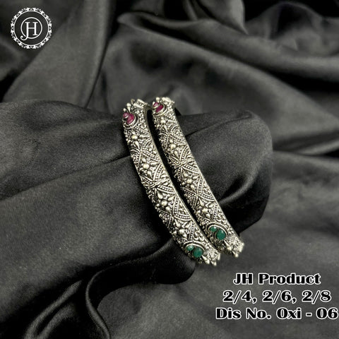 Silver Plated With Kemp Stone Combination Oxidised Bangle Set JH1152