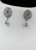 Silver Oxidized Green And Pink Kemp Stone Long Haram With Earrings JH1165