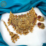 Beautiful Gold Plated Ruby And Green Stone Choker Necklace With Earrings JH1308
