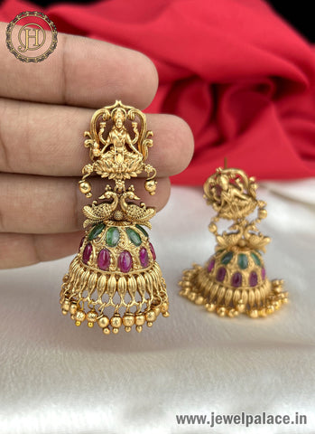 Latest Beautiful Gold Plated Kemp Stone Antique Earrings Jhumka JH1379