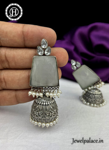 German Silver Oxidised Stylish Earrings  JH1531