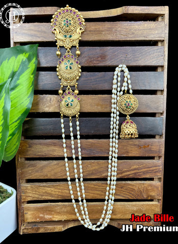 Matt Finish Gold Plated South Indian Temple Hair Jadai Billai JH1715