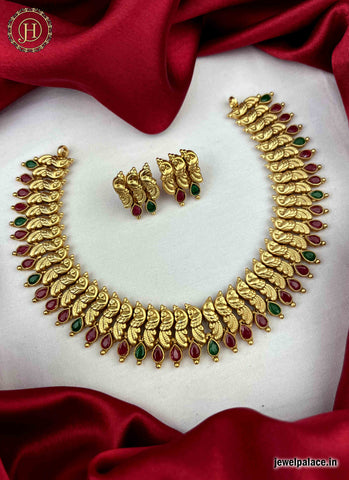 Beautiful Latest Gold Plated Necklace Set JH1842