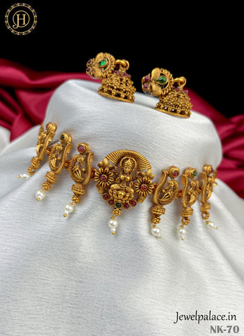 Elegant Gold Finish Laxmi Temple Necklace With Earrings JH1866