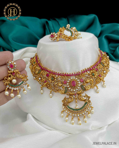 Beautiful Peacock Design Gold Finish Necklace With Earrings JH1871