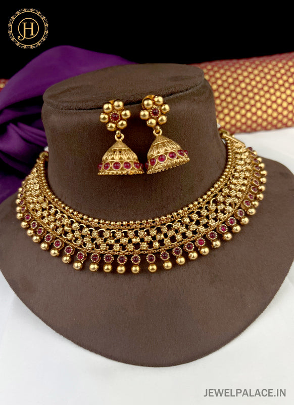 Latest Design Gold Finish Designer Necklace Set JH1878 Maroon