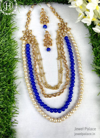Traditional Pearl Kundan Long Multi Layer Necklace Set for Women JH1972