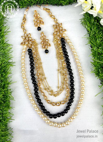 Traditional Pearl Kundan Long Multi Layer Necklace Set for Women JH1975