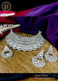 Dazzling Alloy Silver Plated CZ Stone Work Choker Necklace Earring JH2050