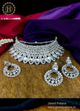 Dazzling Alloy Silver Plated CZ Stone Work Choker Necklace Earring JH2053