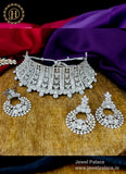 Dazzling Alloy Silver Plated CZ Stone Work Choker Necklace Earring JH2056