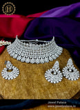 Dazzling Alloy Silver Plated CZ Stone Work Choker Necklace Earring JH2057