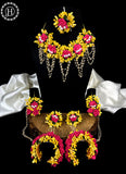 Jewel Palace Flowers Jewellery Set For Haldi Gota Patti Necklace, Earrings, Bracelet & Maang Tika for Women & Girls ( Mehandi/Haldi/Wedding/Bridal/Baby Shower ) JH2130