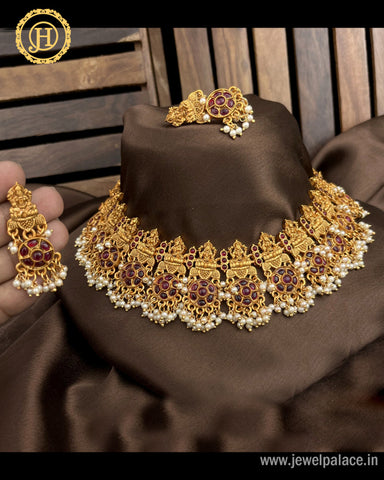 Beautiful Gold Plated Antique Laxmi Design Necklace With Earrings