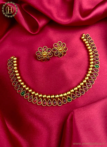 Beautiful Gold Plated Kemp Stone Necklace Set JH2229