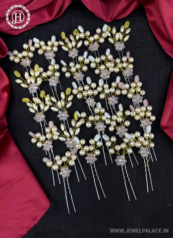 Artificial Leaf and Floral Design with Pearl And  Stone Hairpin Bride Accessories JH2282