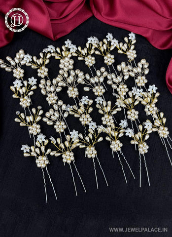Artificial Leaf and Floral Design with Pearl And  Stone Hairpin Bride Accessories JH2288