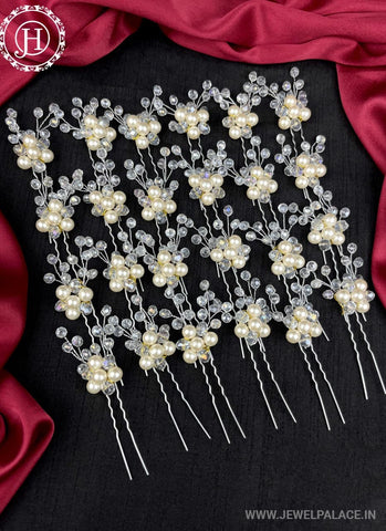 Artificial Leaf and Floral Design with Pearl And  Stone Hairpin Bride Accessories JH2291