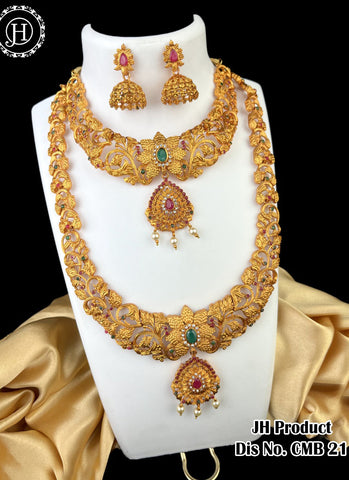Gold Plated Artificial Combo Necklace Set With Earrings JH2399