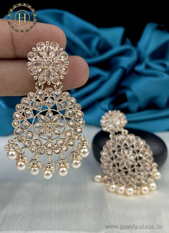 Elegant Gold Plated Kundan With Pearl Studded Earrings JH2419