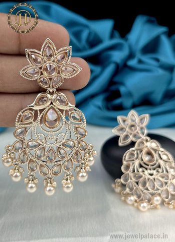 Elegant Gold Plated Kundan With Pearl Studded Earrings JH2421