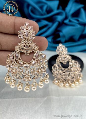 Elegant Gold Plated Kundan With Pearl Studded Earrings JH2425