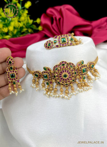 Elegant Gold Plated Premium Quality AD Stone Necklace With Matching Earrings JH2563