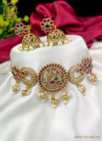 Elegant Gold Plated Premium Quality AD Stone Necklace With Matching Earrings JH2564