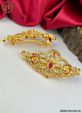 Beautiful Gold Plated Kemp Stone Premium Quality Hair Clip JH2569