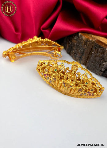 Beautiful Gold Plated Kemp Stone Premium Quality Hair Clip JH2570