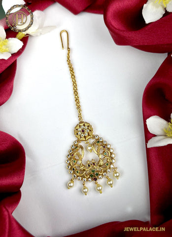 Exclusive Gold Plated Kemp Stone Maang Tikka JH2580