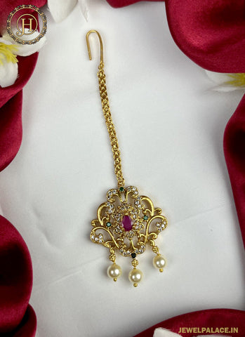 Exclusive Gold Plated Kemp Stone Maang Tikka JH2590