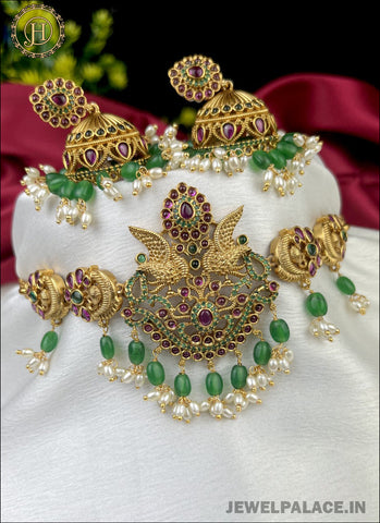 Premium Quality AD Stone Studded Designer Short Necklace set JH2602