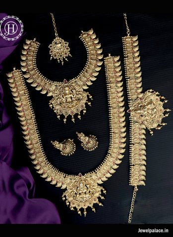 Beautiful Gold Plated Kemp Stone Temple Semi Bridal Jewellery JH2652